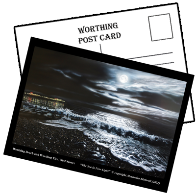 Worthing Postcard of airbrush painting \"The Sea in New Light\" © Alexandra Medwell 2021