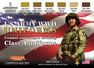 LifeColor USA WWII Army Uniforms Set 1 (22ml x 6)