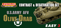 LifeColor Easy 3 Contrast and Desaturation: US Army AFV / Olive Drab Set (22ml x3)